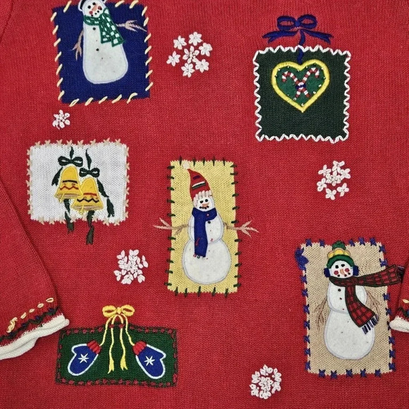 Arriviste Christmas Sweater Size Medium Vintage Ugly Red Snowman Long Sleeve - Picture 7 of 7